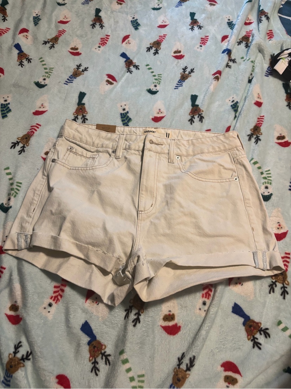 Garage Cream High-Rise Rolled Hem Jean Shorts